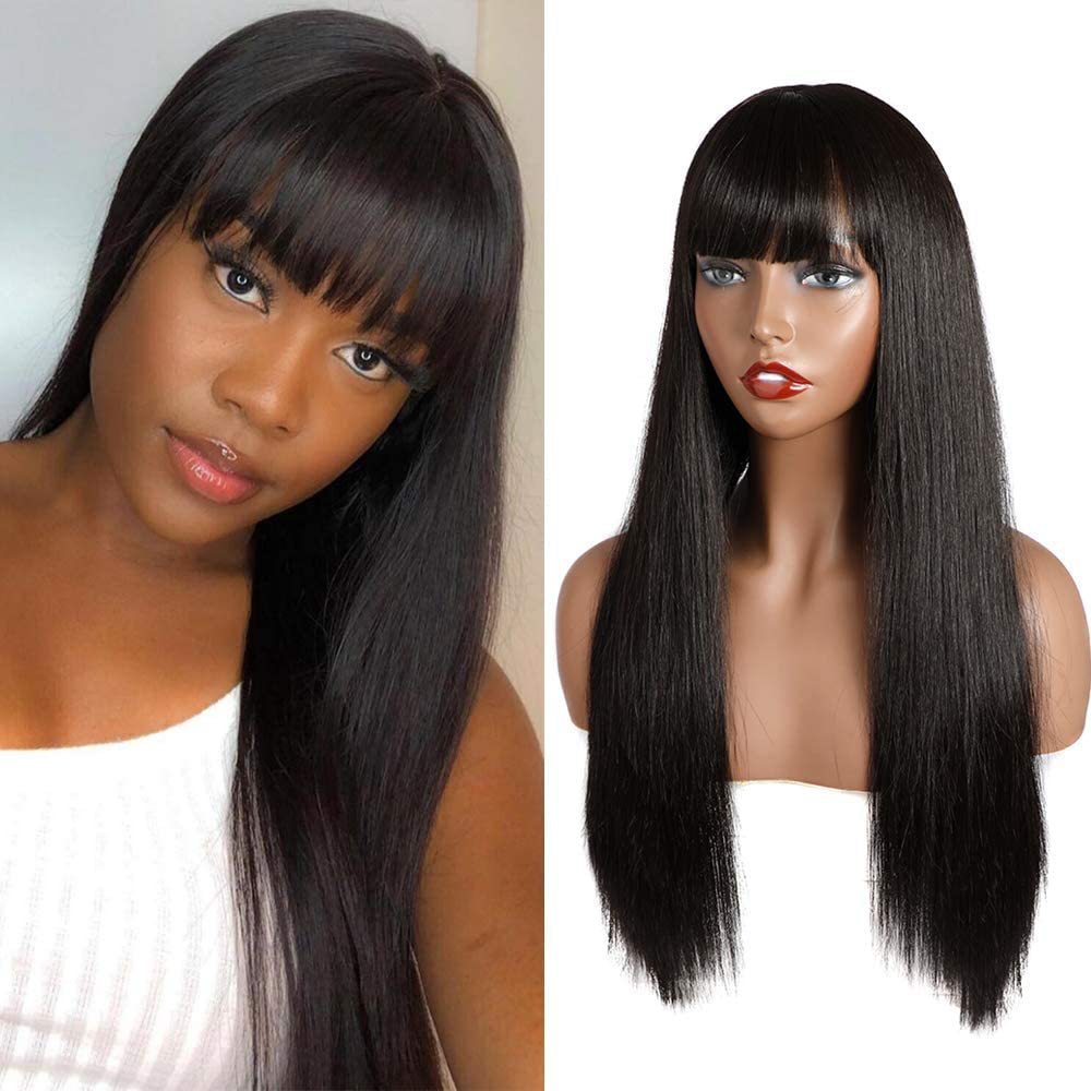 

European and American women wig long straight hair , high temperature silk wig, Dark brown
