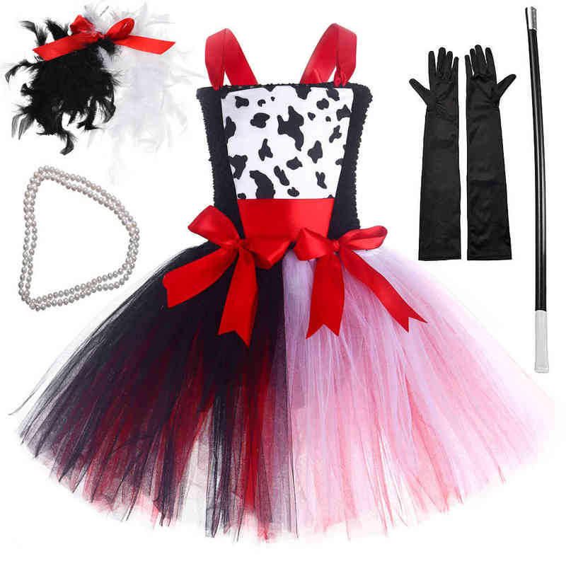

Evil Madame Cruella De Ville Kids Tutu Come Dalmatians Girls Halloween Fancy Tutu Dress With Headband Polka Dot Girl Outfit L220715, Only dress