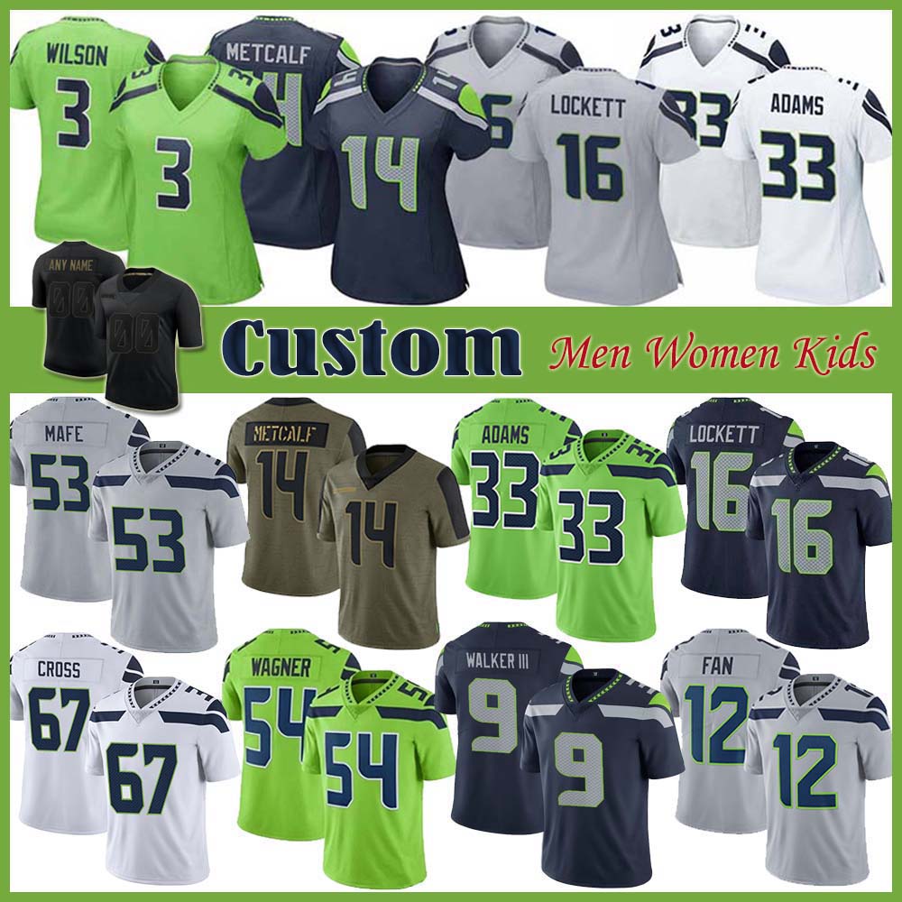 

Charles Cross Boye Mafe Custom Men Women Kid Football Jersey Kenneth Walker DK Metcalf Bobby Wagner Tyler Lockett Jamal Adams Quandre Diggs Abraham Lucas Coby Bryant, Shown