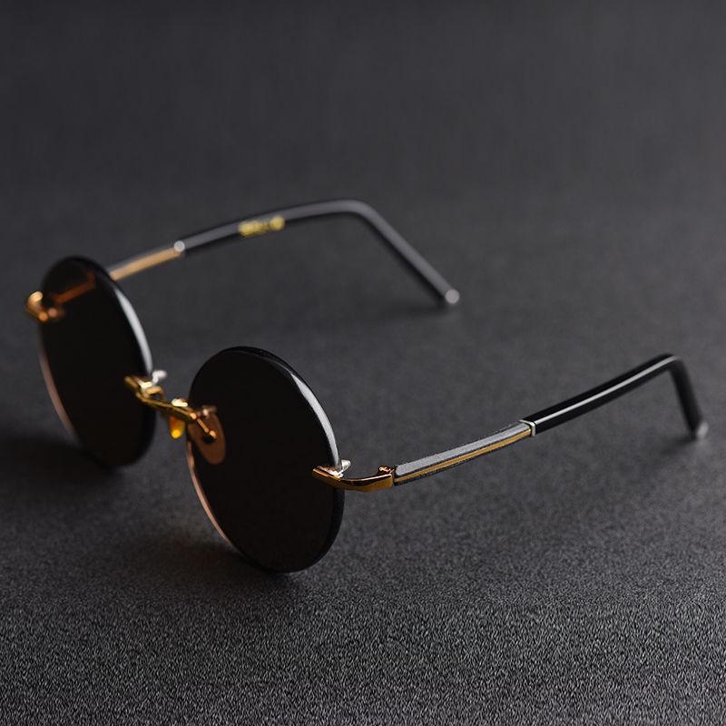 Sunglasses Evove Round Male Glass Sun Glasses For Men Rimless Brown Vintage Oversized 58mm-150mm Big LargeSunglasses