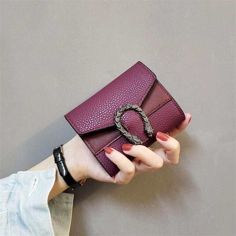 4colors Designer Wallet short purse Female Short Retro Fold Change Wallet Red Black Green Brown Pure Mini Womens Bags Fac250J