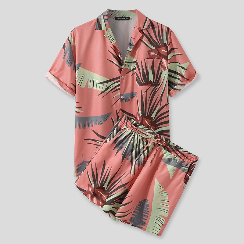 

Men' Tracksuits Men Leisure Comfortable Beach Printing Short Sleeve Suit 3 Colors Summer 2-piece Set Shorts Pants And Sleeves TopsMen, Black