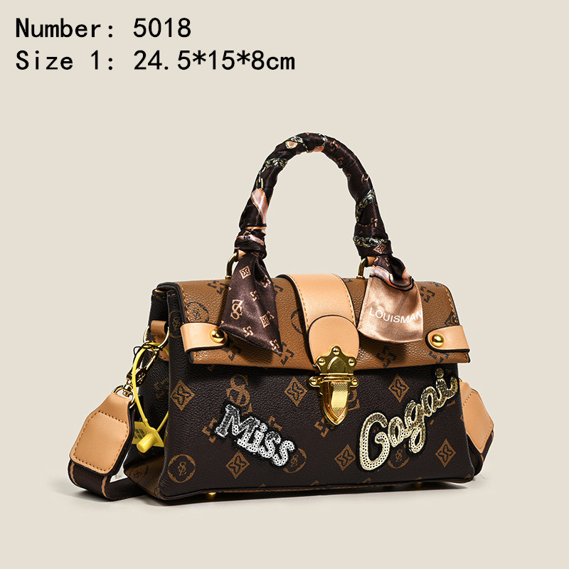 

Factory-owned brand ladies leathers shoulder bag elegant sequined embroidered handbag classic ribbon retro handbags soft printed leather fashion backpack, Coffee1-5018