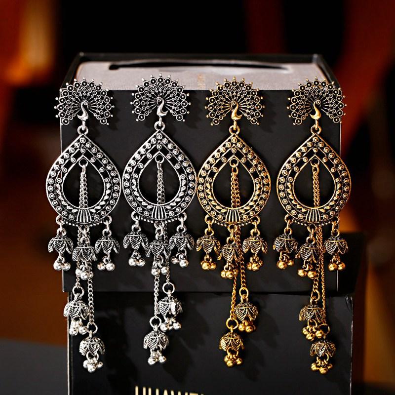 

Dangle & Chandelier Classic Water Drop Long Jhumka Earrings Fashion Jewelry Peacock Gypsy Bell Tassel Statement Afghan Egypt Turkish