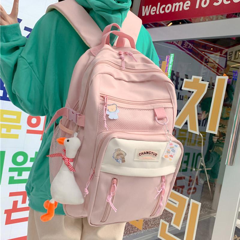 

Backpack Cute Panelled College Student Schoolbag Large Capacity Bag Canvas Washing Women Simple Fashion Teenage Girl Backpacks, Vip black