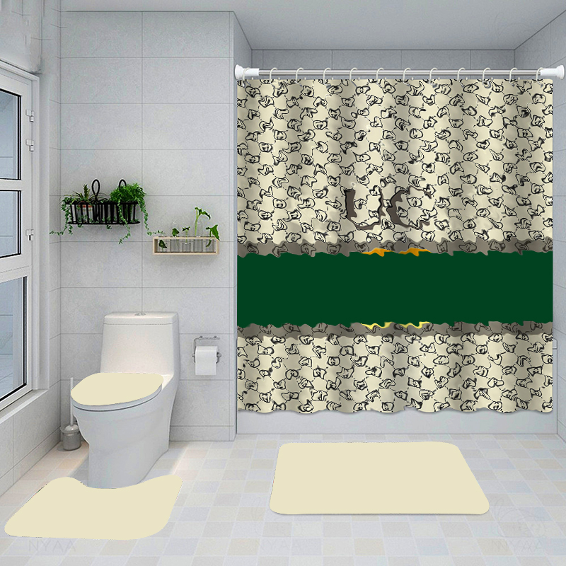

New 4Pcs Bathroom Shower Curtain Mat Set Toilet Cover 180X180Cm Shower Curtains