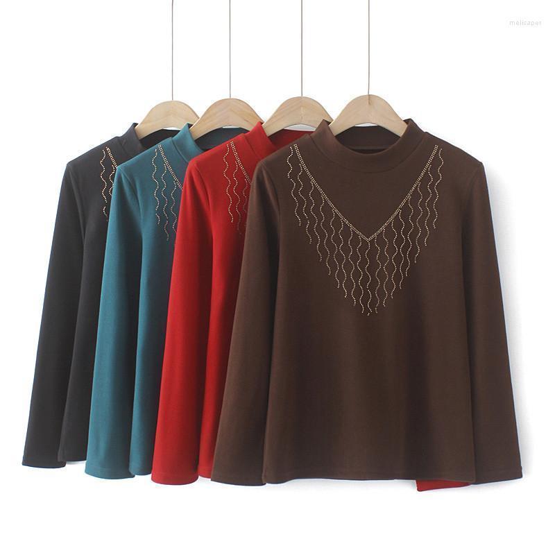

Women's Plus Size T-Shirt Long Sleeve For Women In Spring Autumn Stand-Up Collar Decoration Diamonds Large Worn Inside Meli22Women's, Green