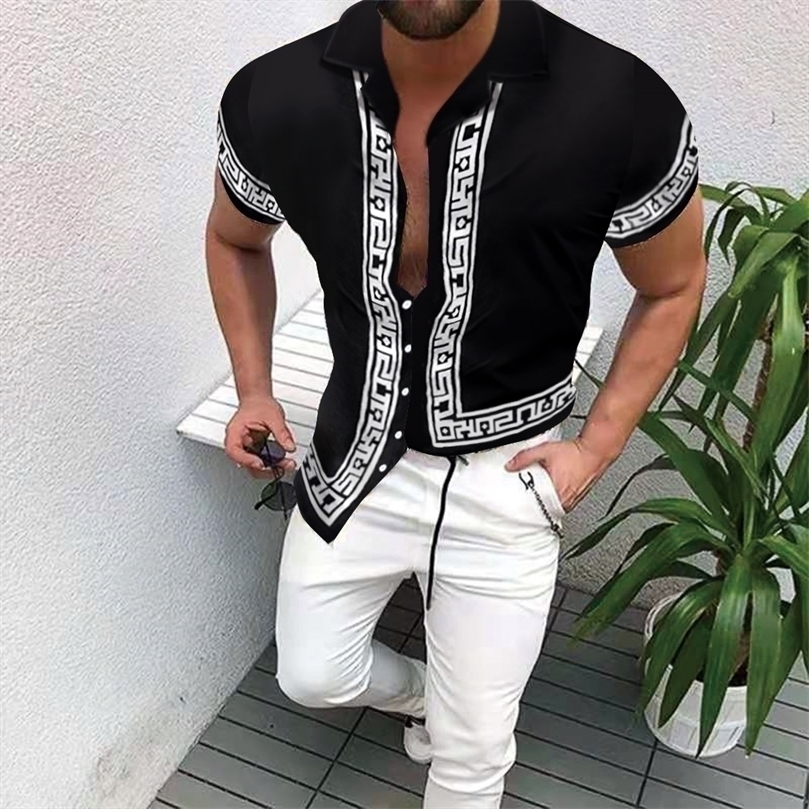 

Summer Men's Printed Hawaii Casual Shirts Brand Streetwear Clothing Cardigan High-End Short Sleeve Dress Shirt 220401, C0011