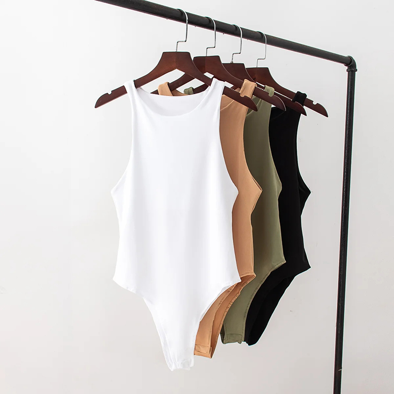 

Women Summer Beach Style Sleeveless O Neck Sexy Bodysuit Female Rompers Casual Fashion Playsuit Body Chic Clothes 210521, Khaki