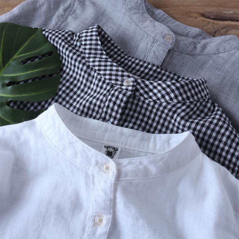 

Women' Blouses & Shirts Simple Long-sleeve Double-layer Gauze Blouse Cotton Mid-length Literary All-match Shirt Top, White