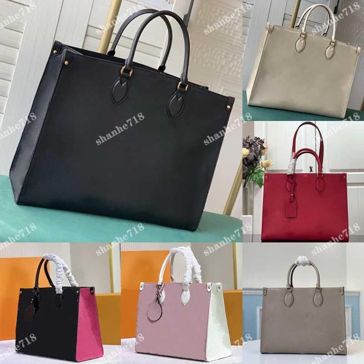 

Mini/M/L size Cowhide Black Emboss Onthego Totes Designer Luxury Handbags Top Quality Women Shoulder Crossbody Bags Shopper Bag Lady Purses, Bubble paper package