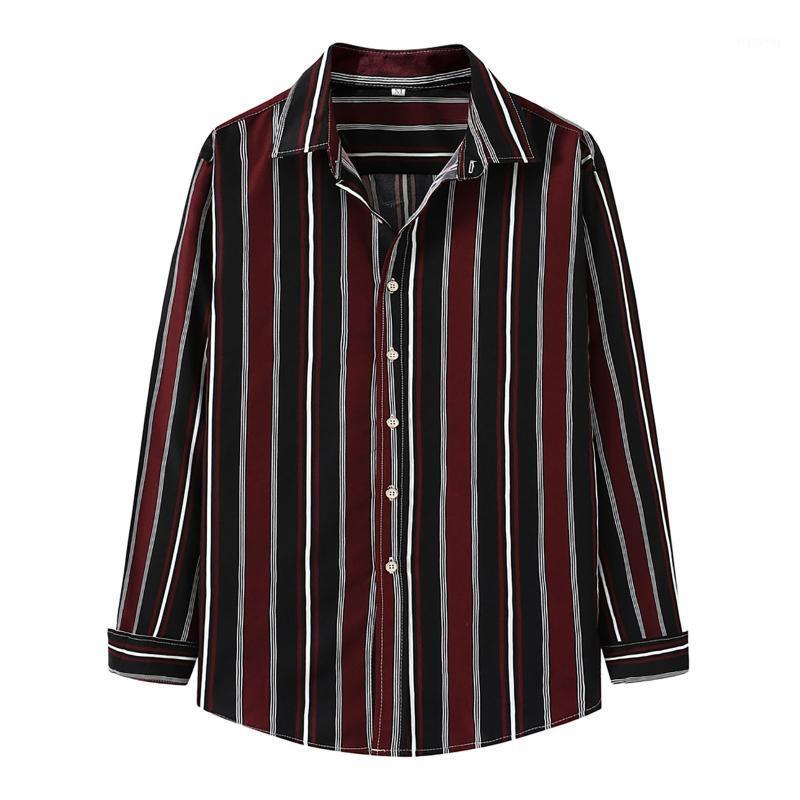 

Men' Casual Shirts 2022 Plus Size Clothing Spring Autumn Korean Loose Striped Print Dress Shirt Office Long Sleeve Men, Red