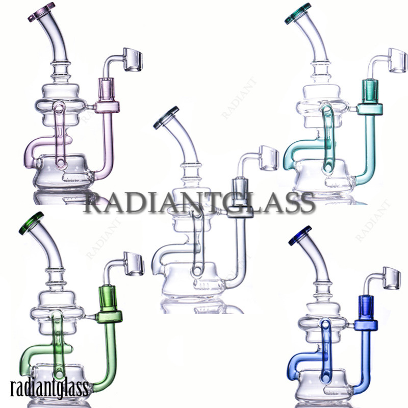 

Hookah glass bong Recycler Dab Rig colored tube Water pipe Heady Klein Bongs 14mm banger bubbler cyclone beaker
