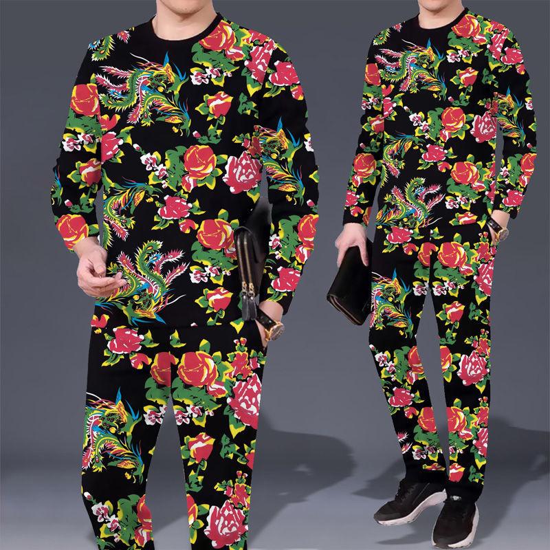 

Men's Tracksuits Spring And Autumn Long-sleeved T-shirt Pants 2-piece Chinese Style Clothes 3D Phoenix Pattern Printing Men's Casual Sui, Same as pictures