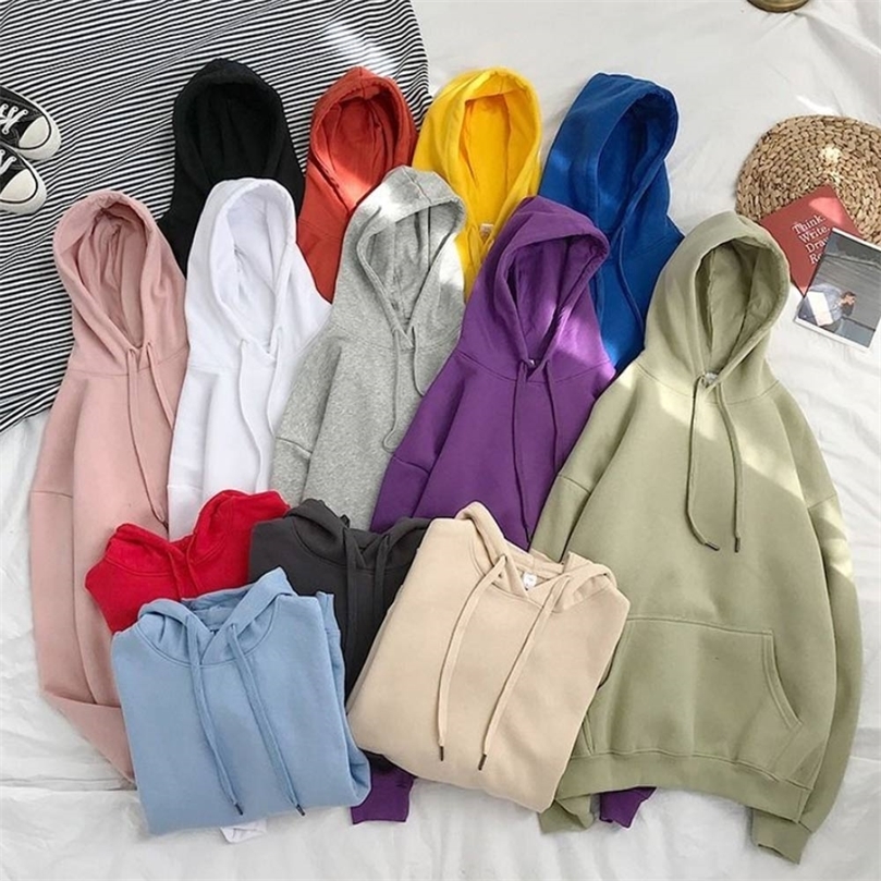 

13 Colors Sweatshirts velvet winter Womens Solid Hooded Female Cotton Thicken Warm Hoodies Lady Autumn Fashion Tops 220816, White