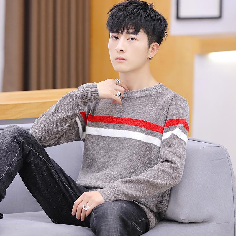 

Men's Sweaters Mens Gray Black Pullover Winter Men O-neck Stripes Sweater Casual Knitting Sheap Clothes DailyMen's, As picture