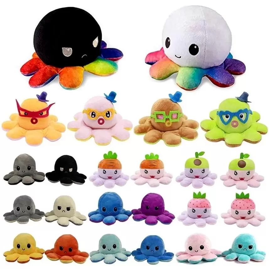 

26 Styles Reversible Flip Octopus Stuffed Soft Double-sided Expression Plush Toy Baby Kids Gifts 0613-9