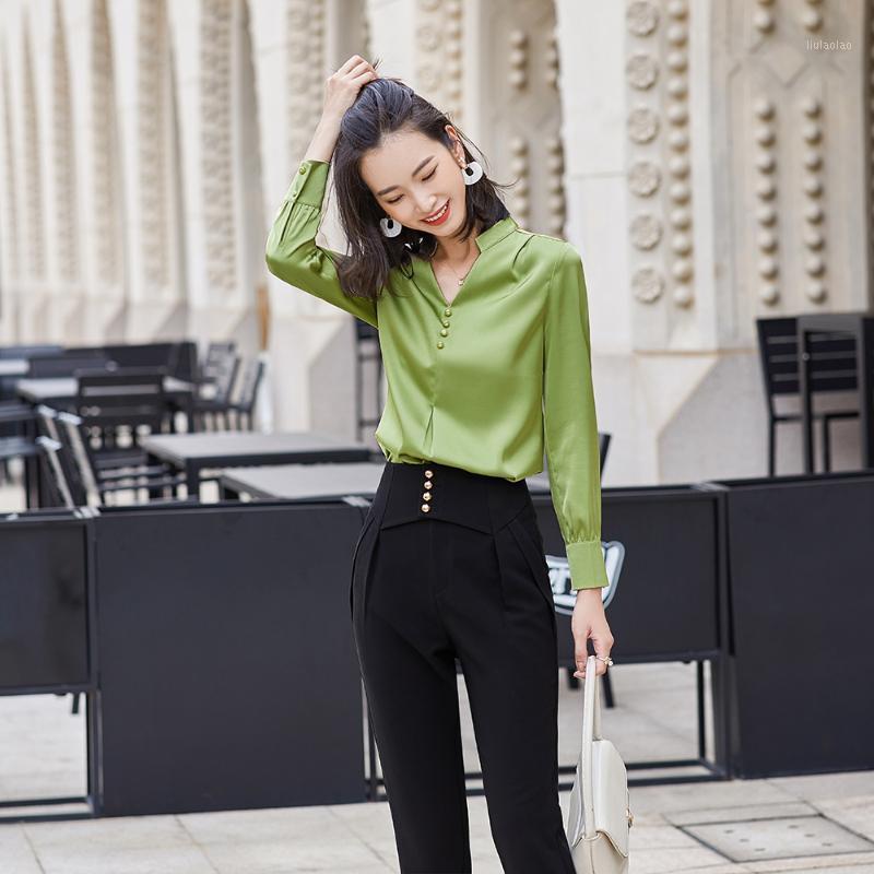 

Autumn Elegant White Apricot Yellow Women Tops And Blouse Long Sleeve Office Ladies Shirts Female Clothing Plus Size -5XL Women' Blouses, Only green blouse