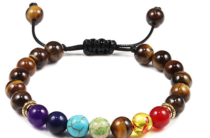 

Fashion Strands Natural Stone tiger eye Punk multicolor Agate Chakra Healing Reiki Buddha Yoga Bracelet adjusted Bracelet elastic be4