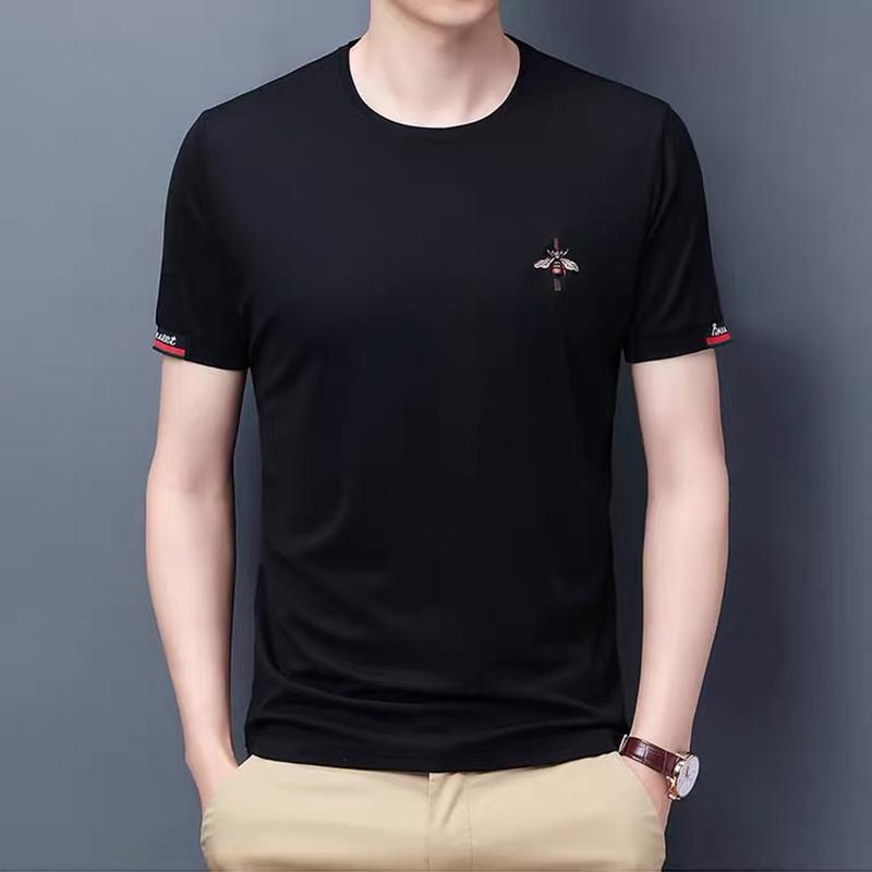 

Men's T-Shirts High Quality Bee Embroidery T-shirt Men's Summer Round Neck Ice Silk Short Sleeve Fashion Leisure Luxury Half SleeveMen's, Black