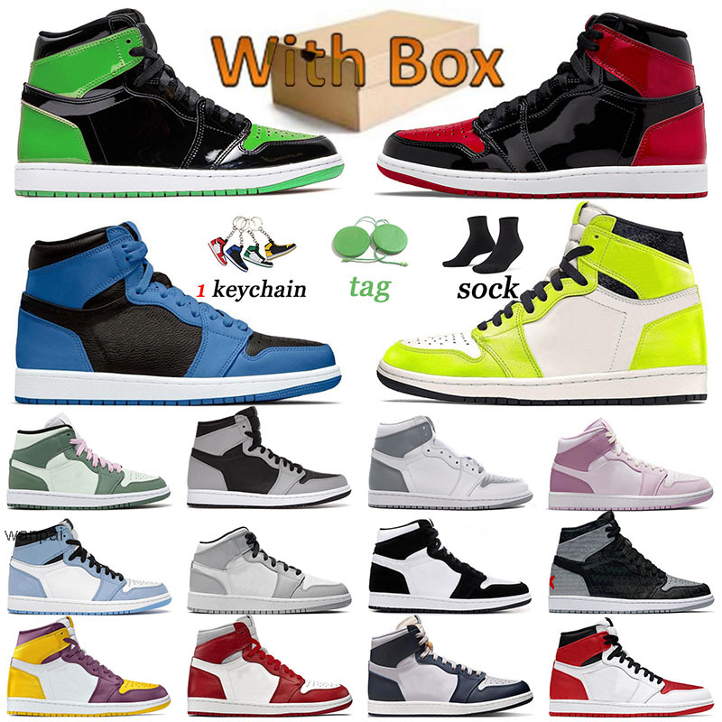 

jumpman 1 basketball shoes for men tarainers 1s sneakers sports women outdoor Dark Marina Blue Bred Patent Green Stealth Chenille, B24 36-46 chicago