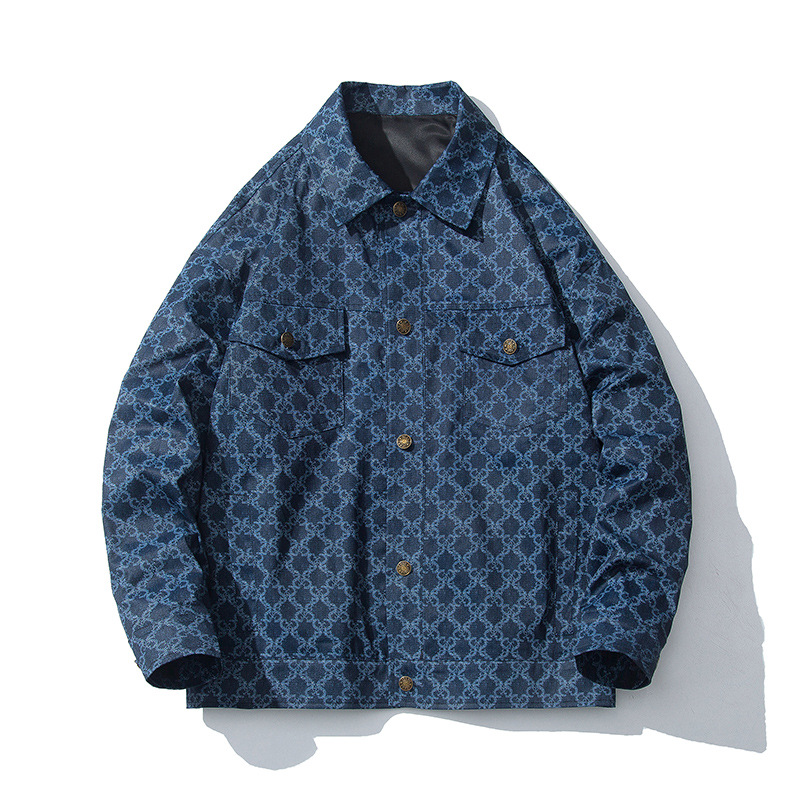 

Jeans jacket men's ins new casual loose jacket spring and autumn tide brand lapel tooling, Black