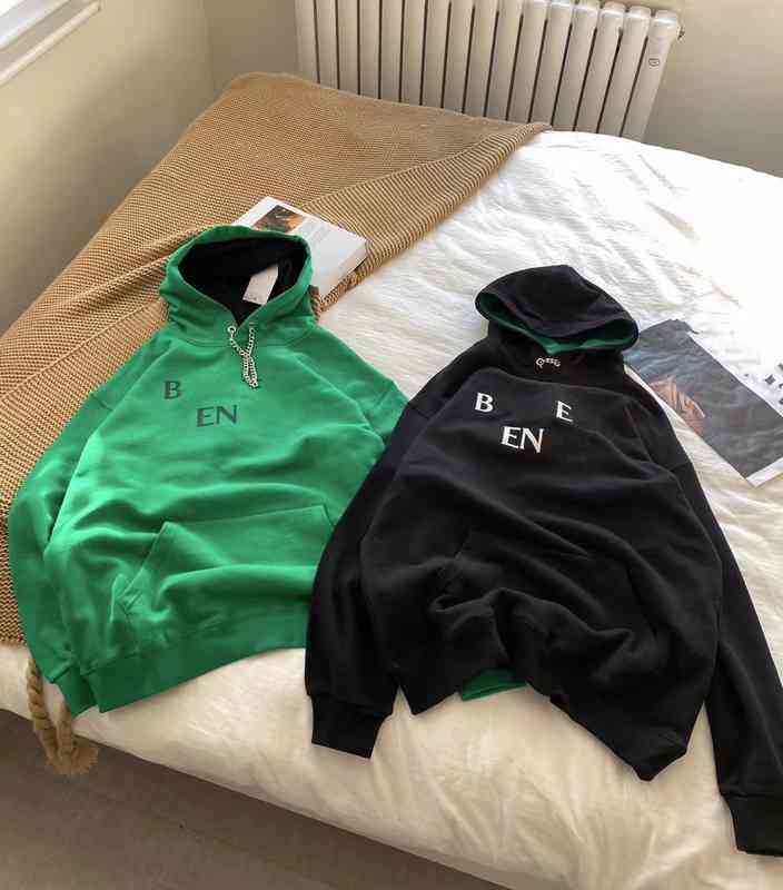 

Women's Hoodies & Sweatshirts Bottega Shirt Bv correct early spring neckline metal chain letter printing OS large loose contrast color hooded couple sweater GN2V, Green
