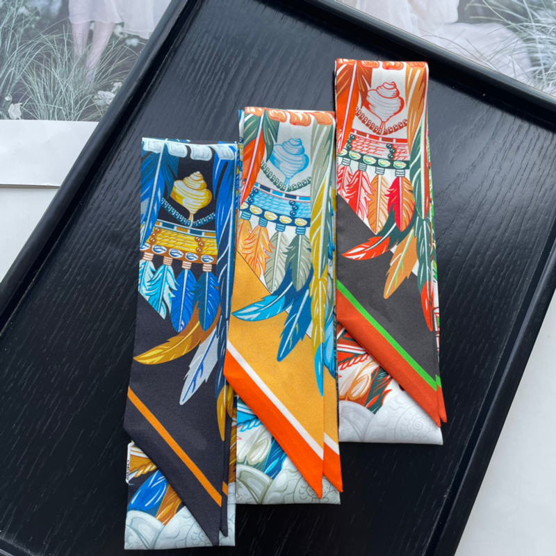 

Women Silk Neck Scarf Headband H Letter Pattern Twilly Cravat Fashion Ties