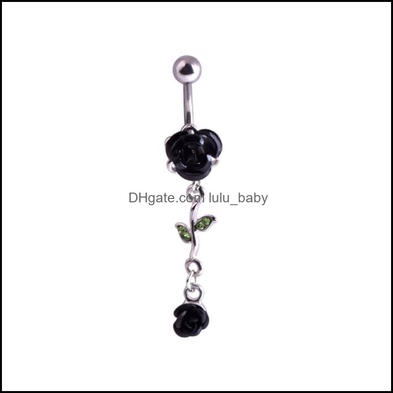 

Body Arts Tattoos Art Health Beauty 14G Double Rose Belly Button Ring Surgical Steel Navel Piercing Jewelry Dangle Flowe Dh1Ru