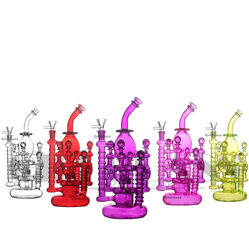 

12" Big Glass Recycler Oil Rig Bongs Heady Bong Matrix Percolator Dab Rigs Water Pipe Pipes with Quartz Banger Herb Bowl colorful Hookah