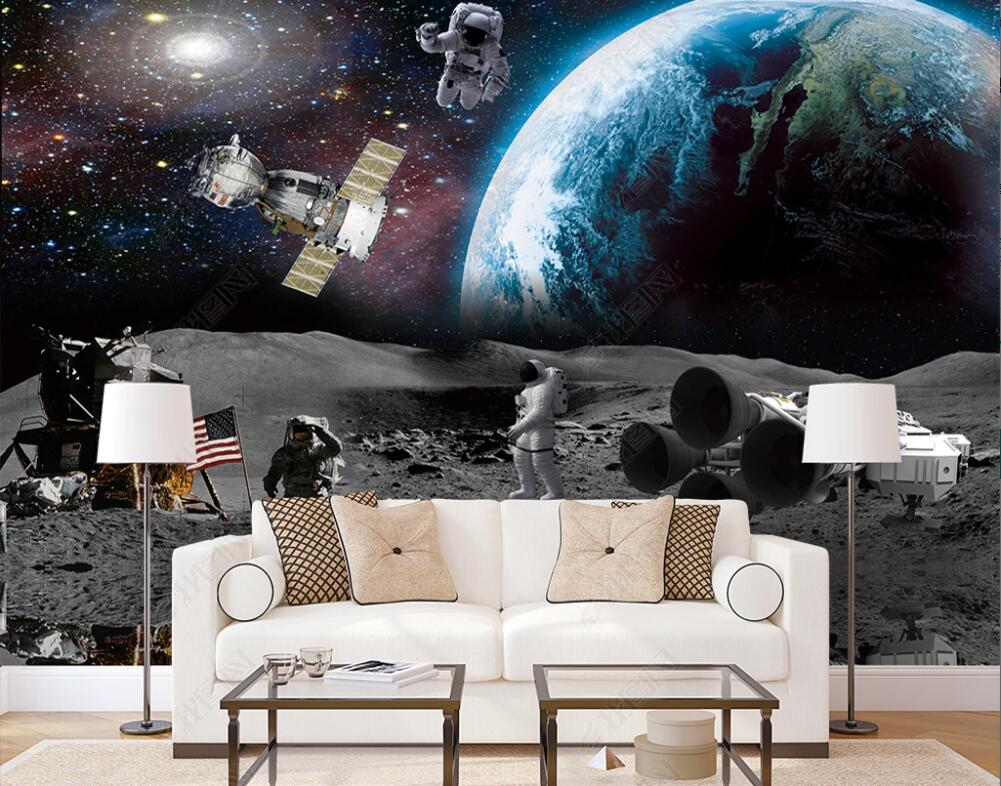 

3d wallpaper custom photo mural cosmos starry sci-fi space astronaut landing on moon earth background wall papers home decor living room wallpaper for walls 3 d, Non-woven wallpaper