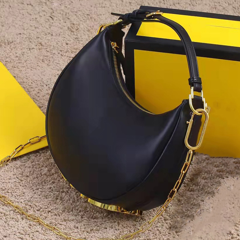 

Retro Solid Color Design Underarm Bag Crescent Shape Genuine Leather Womens New Fashion Three Shoulder Straps Bottom Metal Diagonal One Shoulder Handbag, Black