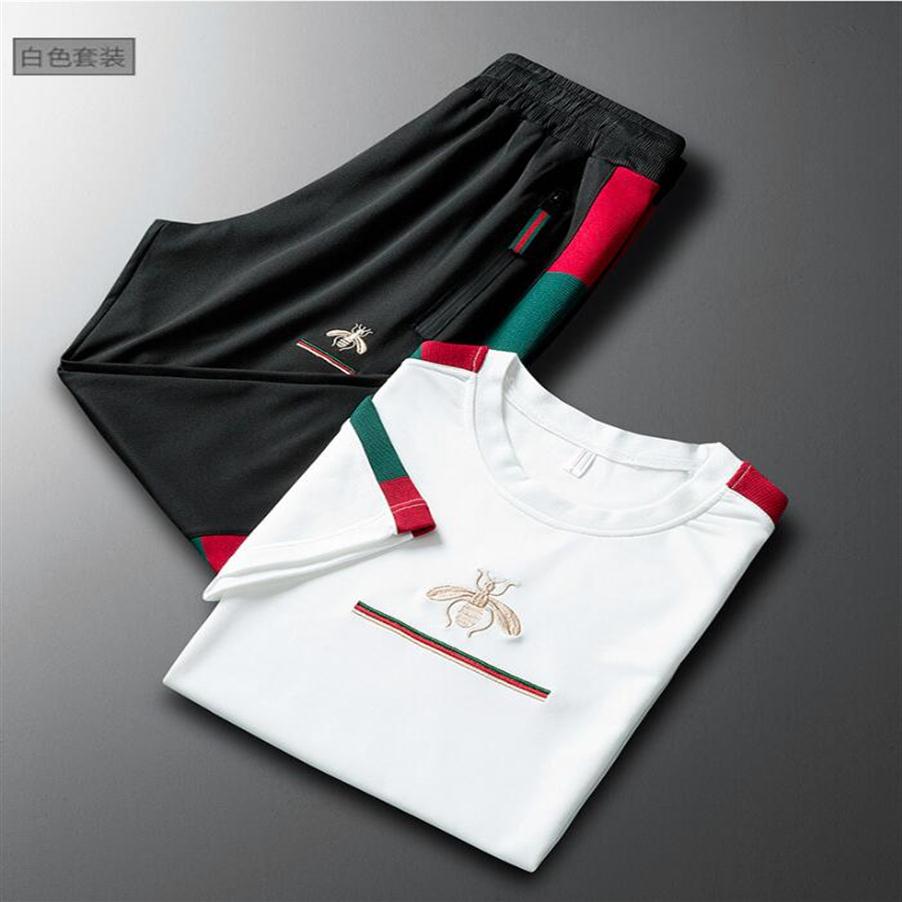 

Short-sleeved t-shirt men's 2021 spring and summer new men's casual sports trouser suit short-sleeved t-shirt251E, Black