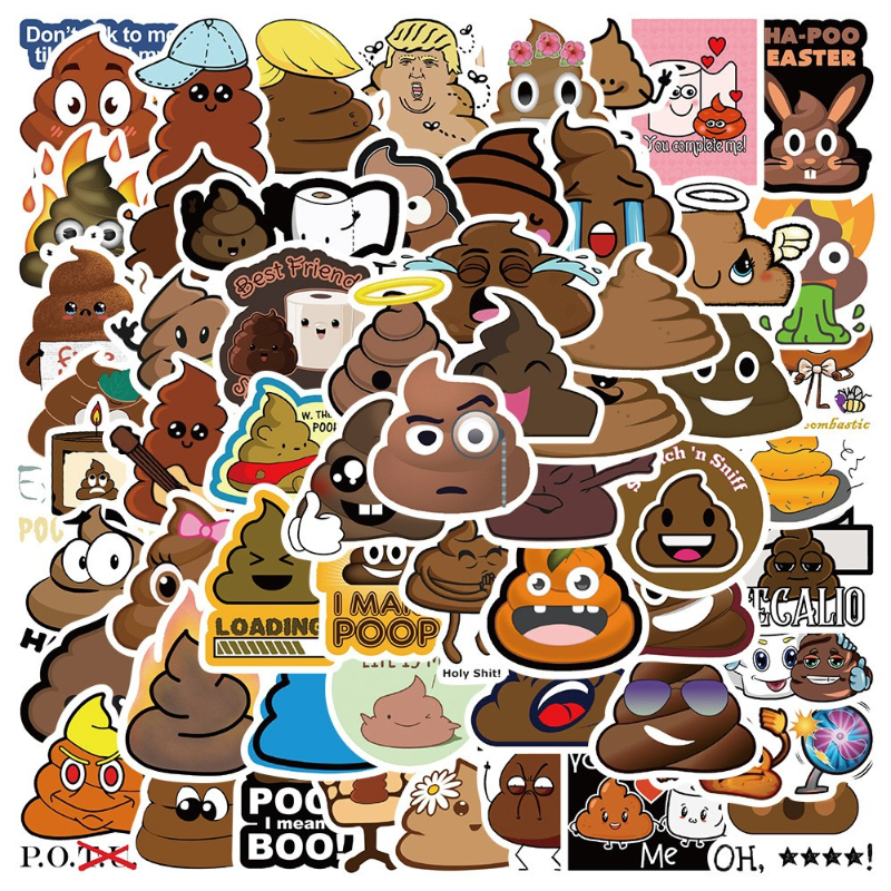 

60Pcs/Lot Funny Poo Spoof Luggage Stickers Poop Sticker Creative Trend Graffiti Personality Waterproof Laptop Decorative Decals, Multi colors