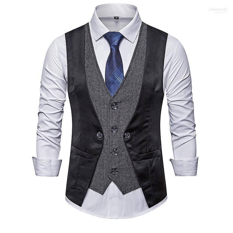 

Men' Vests Suit Vest Jacket Waistcoat Fake Two-pieces V Neck Casual Party Patchwork Vest1 Stra22, Black