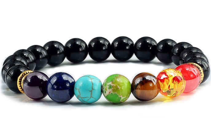 

Fashion Strands Natural Stone tiger eye Punk multicolor Agate Chakra Healing Reiki Buddha Yoga adjusted Bracelet elastic a243b