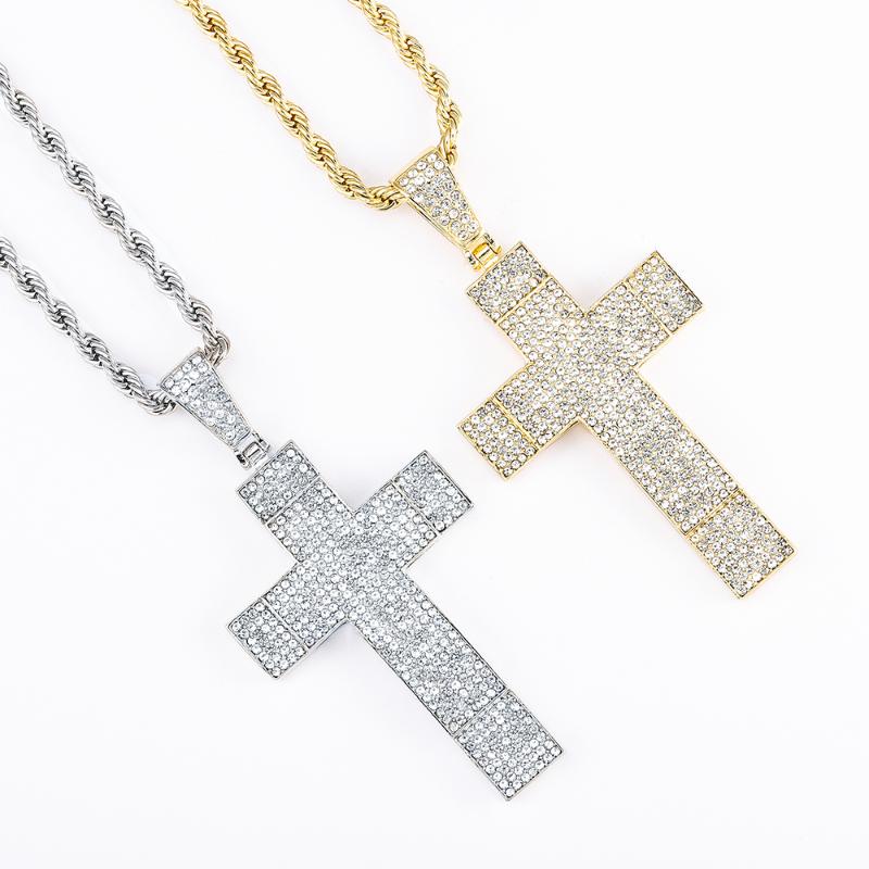 

Pendant Necklaces 24inch Hip Hop Iced Out Tennis Link Chain Men Cross Gold Color Women Jewellery Gift