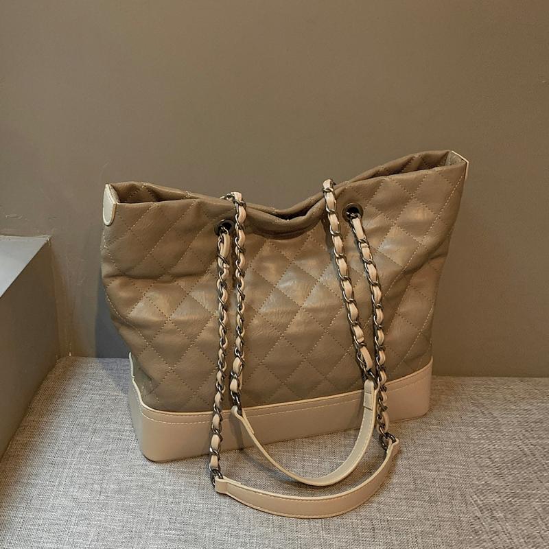 

Evening Bags DN Fashion Tote For Women Underarm Large Capacity Handbags Vintage Women's Bucket Bag Diamond Lattice Panelled Big Commuter, Khaki brown