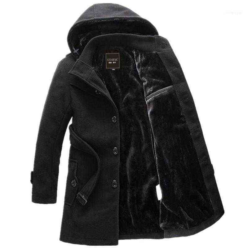 

Men's Wool & Blends 2021 Winter Male Casual Hooded Parkas Men Slim Fashion Solid Color Long Thicken Outerwear Coats With Belt 1 T220810, Black