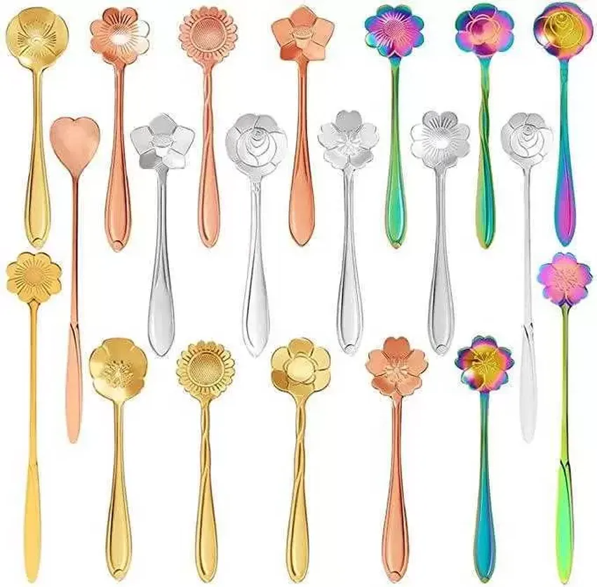 

8 Pcs Set Vintage Stainless Steel Spoon Flower Shaped Coffee Tea Stiring Spoon Ice Cream Cake Dessert Tableware sxjun12