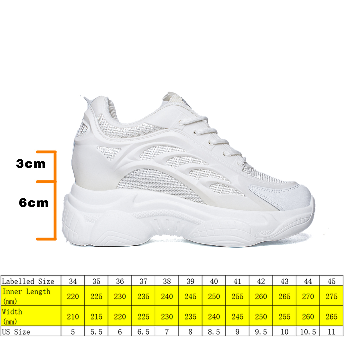 

White Dad Shoes Chunky Sneakers for Women 2022 Genuine Leather Air Mesh Hollow Platform Heel Wedge Pumps 9cm Heels, White leather