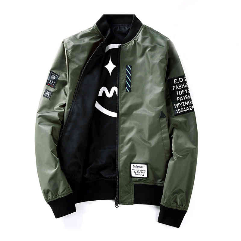 

Letter Grandwish Bomber Jacket Men Pilot with Patches Green Both Side Wear Thin Pilot Bomber Jacket Men Wind Breaker Jacket Men, Black