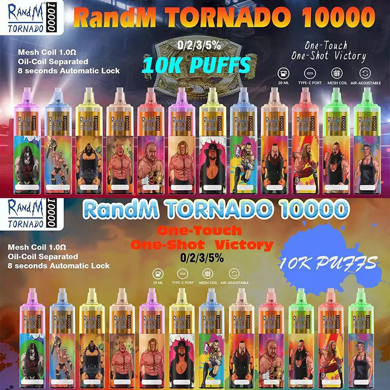 

Authentic RandM Tornado 10000 Puffs Disposable Vape Pen E Cigarette With Rechargeable Battery Airflow Control Mesh Coil 20ml Prefilled Pod