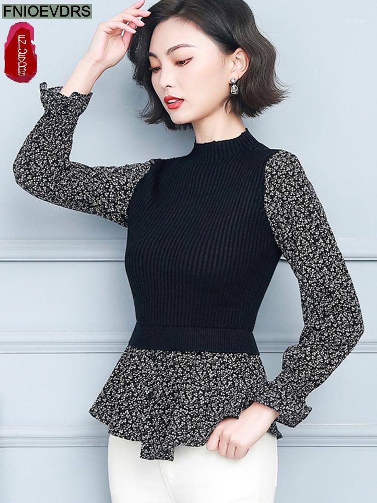 

Women's Blouses & Shirts -5XL 2022 Women Elegant Office Lady Vintage Knitted Loose Peplum Tops Flower Floral Printing Long Tunic Basic Blou, Fashion top