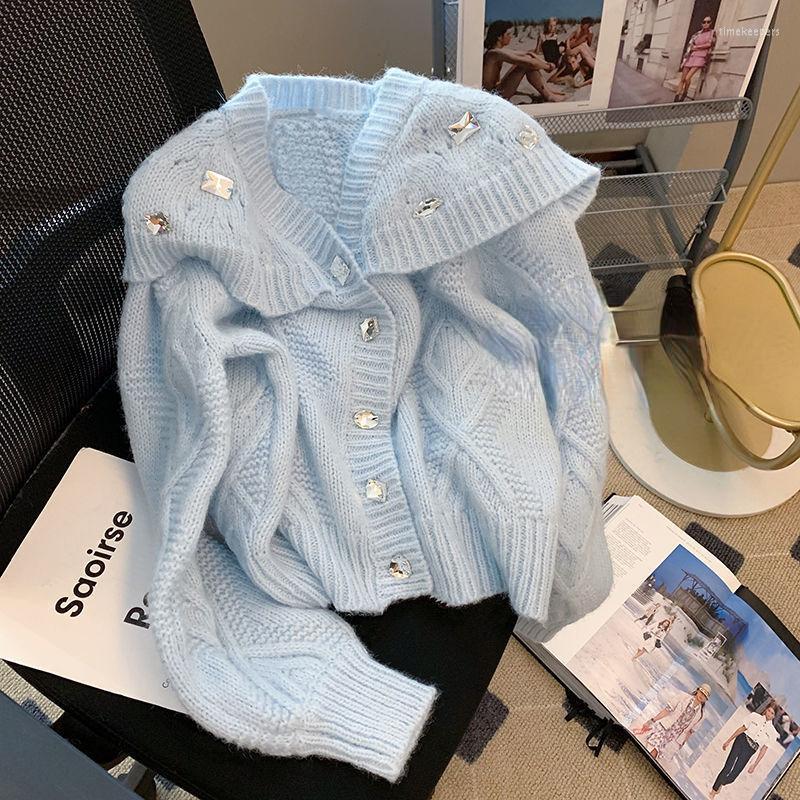 

Women's Knits & Tees Women 2022 Spring Autumn Loose Knit Cardigan Coats Female Solid Color Sweater Jackets Ladies Long Sleeve Casual Outwear, Light blue