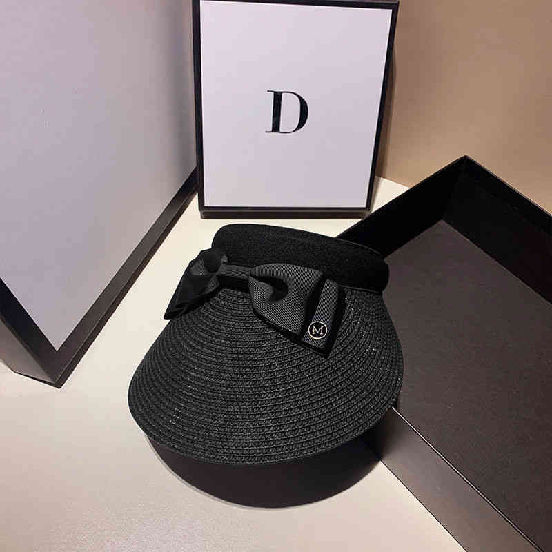 

Designer Sun Beach Hat Man Woman Versatile Anti Ultraviolet Artifact Empty Top Straw Beach Duck Tongue Seaside Roofless Sun Tide, Black