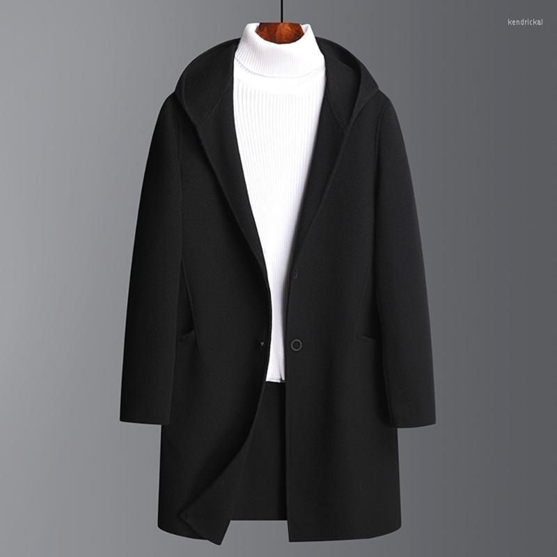 

Men's Wool & Blends Autumn Winter Mens Coat Plus Size Casual Woolen Jackets Fleece Men Overcoat Streetwear Fashion Long Black Outerwear Kend