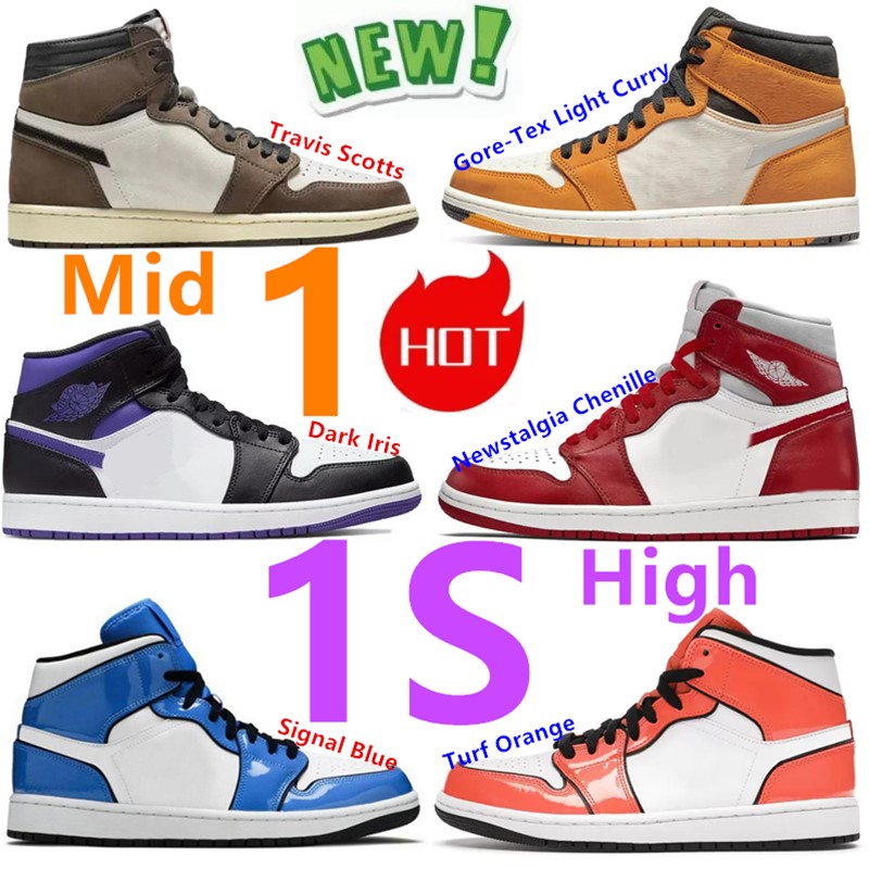 

1s 1 High Newstalgia Chenille Basketball Shoes Mid Signal Blue Turf Orange Black Metallic Gold Game Royal Bred Toe UNC Bio Hack Womens Mens Designer Sneakers With Box, 1s kentucky blue