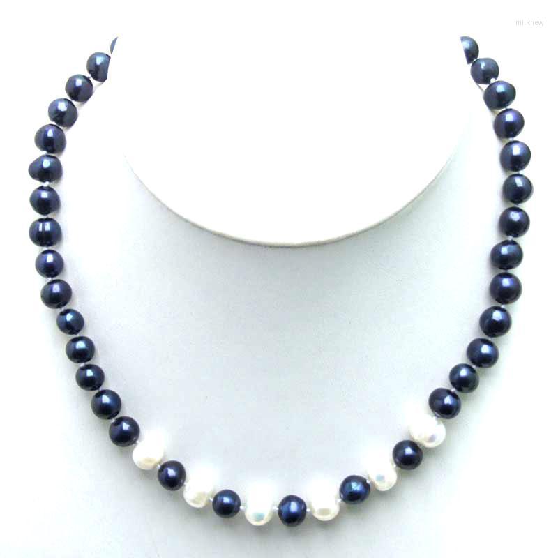 

Chokers Qingmos Round 6-7mm Natural Freshwater Black Pearl Necklace For Women With White Pendant 17" Jewelry