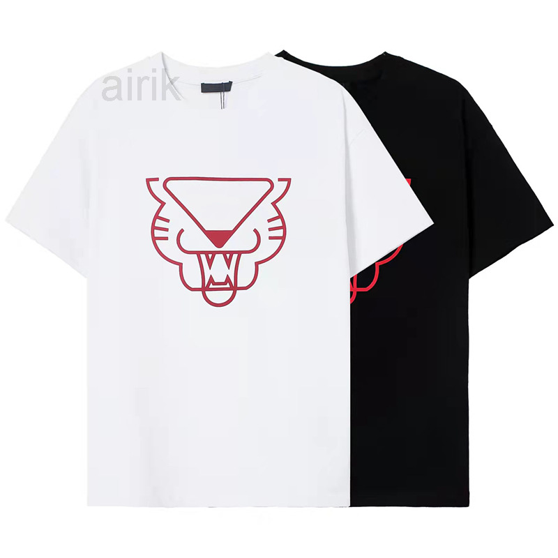 

Designer Men T Shirt Tiger Head Letter Printing Short Sleeve Pure Cotton Round